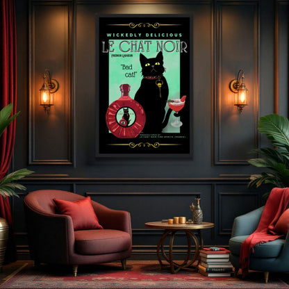 Black Cat Cocktail French Art Deco Print