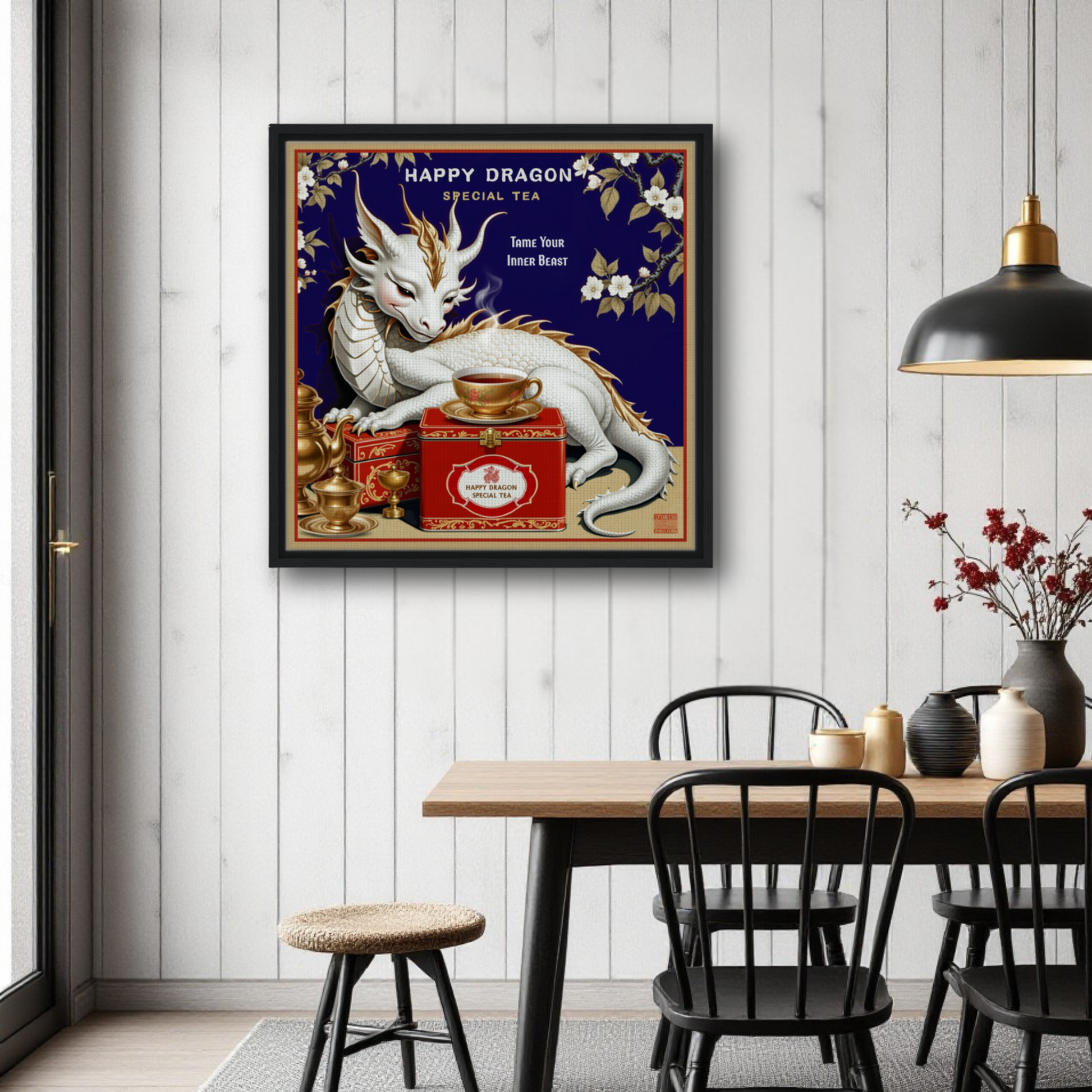 Happy Dragon Tea Art Print 70x70 cm 28x28″ Museum-Quality Matte Paper Poster No Frame