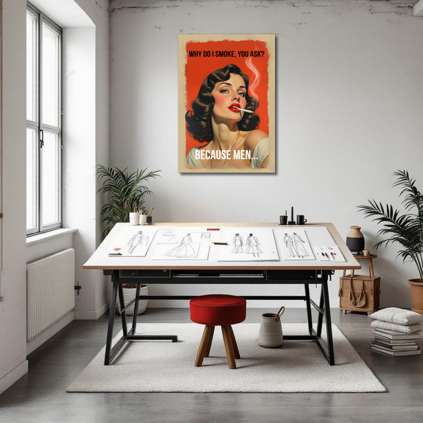 Retro Smoking Pin-Up Girl Art Print