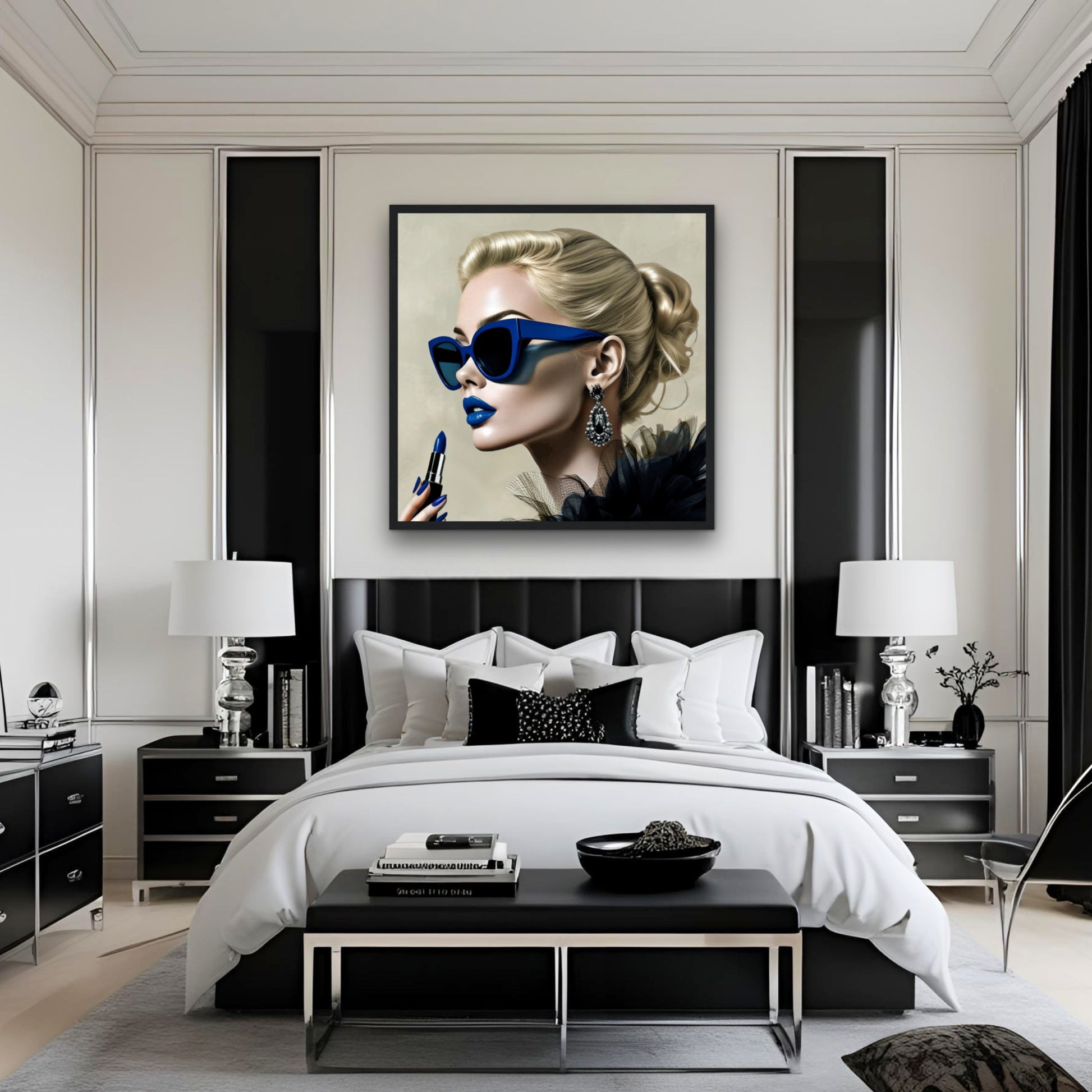 Retro Fashion Model Blue Lipstick Art Print 45x45 cm 18x18″ Premium Matte Paper Poster