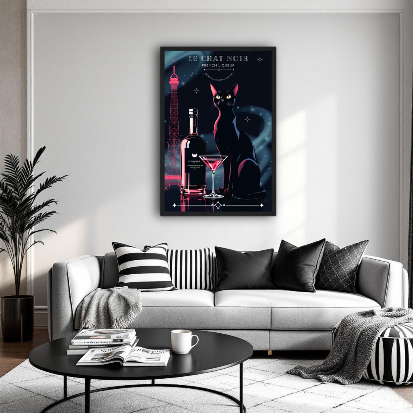 Art Deco Le Chat Noir French Black Cat Art Print 30x45 cm 12x18″ Museum-Quality Matte Paper Wooden Framed Poster White frame