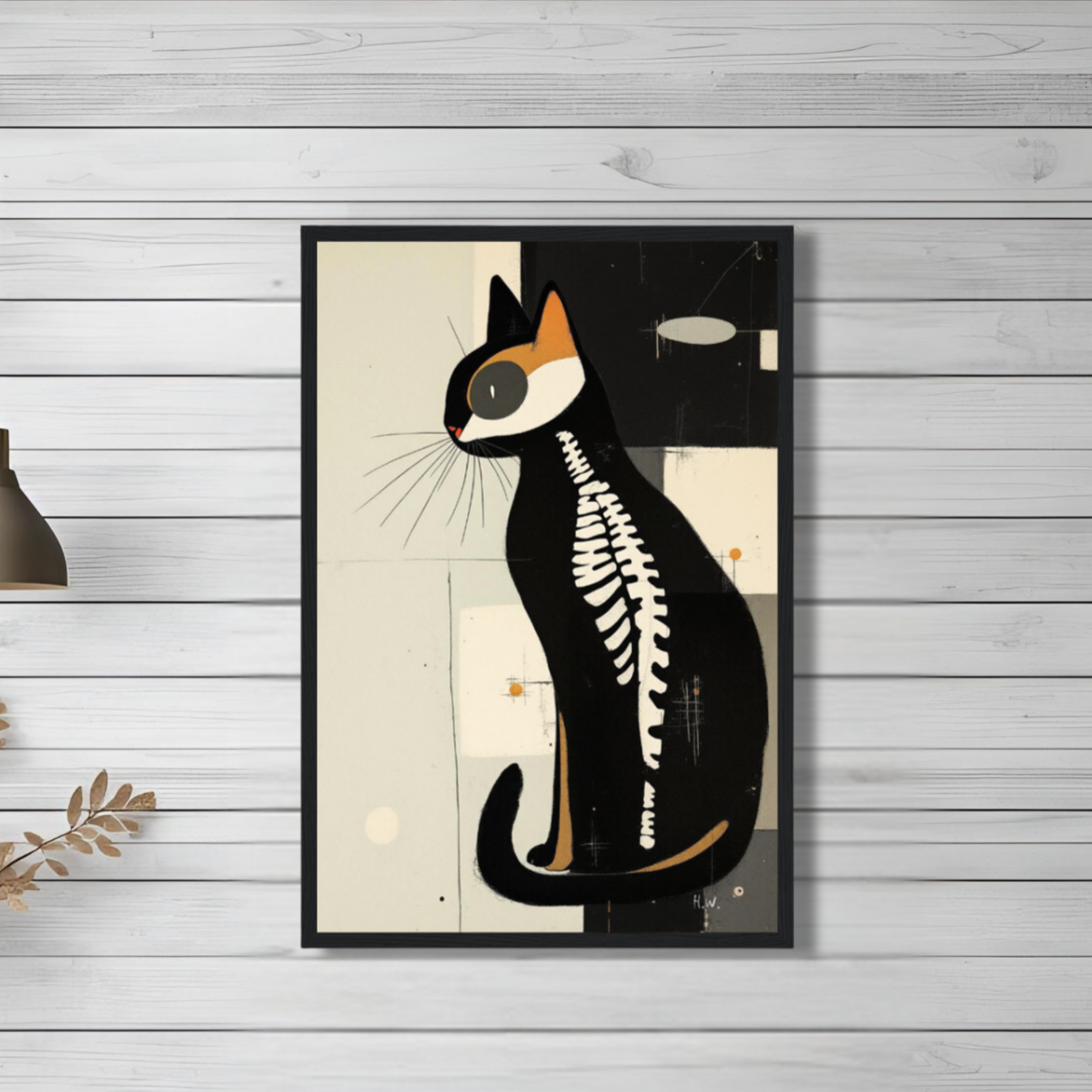 Modern Cat Skeleton Abstract Art Poster Print