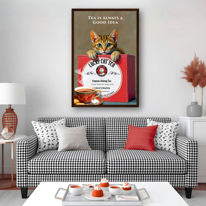 Tabby Lucky Cat Tea Vintage Kitchen Art Print