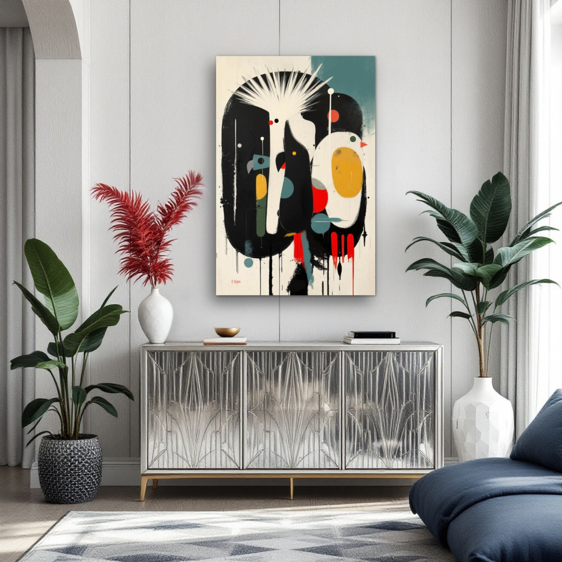 Modern Cockatoo Bird Art Poster Print - Framed Tropical Mid- Century Wall Decor