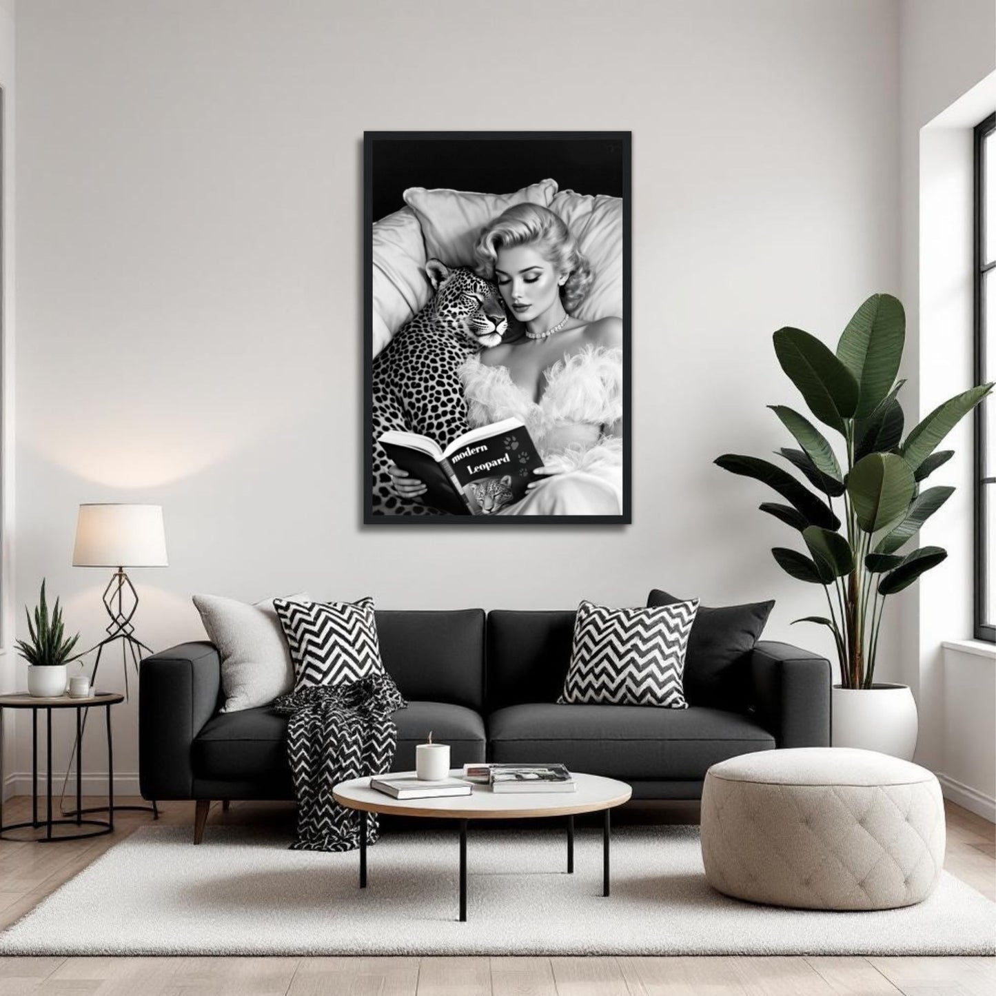 Hollywood Starlet Leopard Cat Art Print 30x45 cm 12x18″ Premium Matte Paper Wooden Framed Poster Black Wood Frame