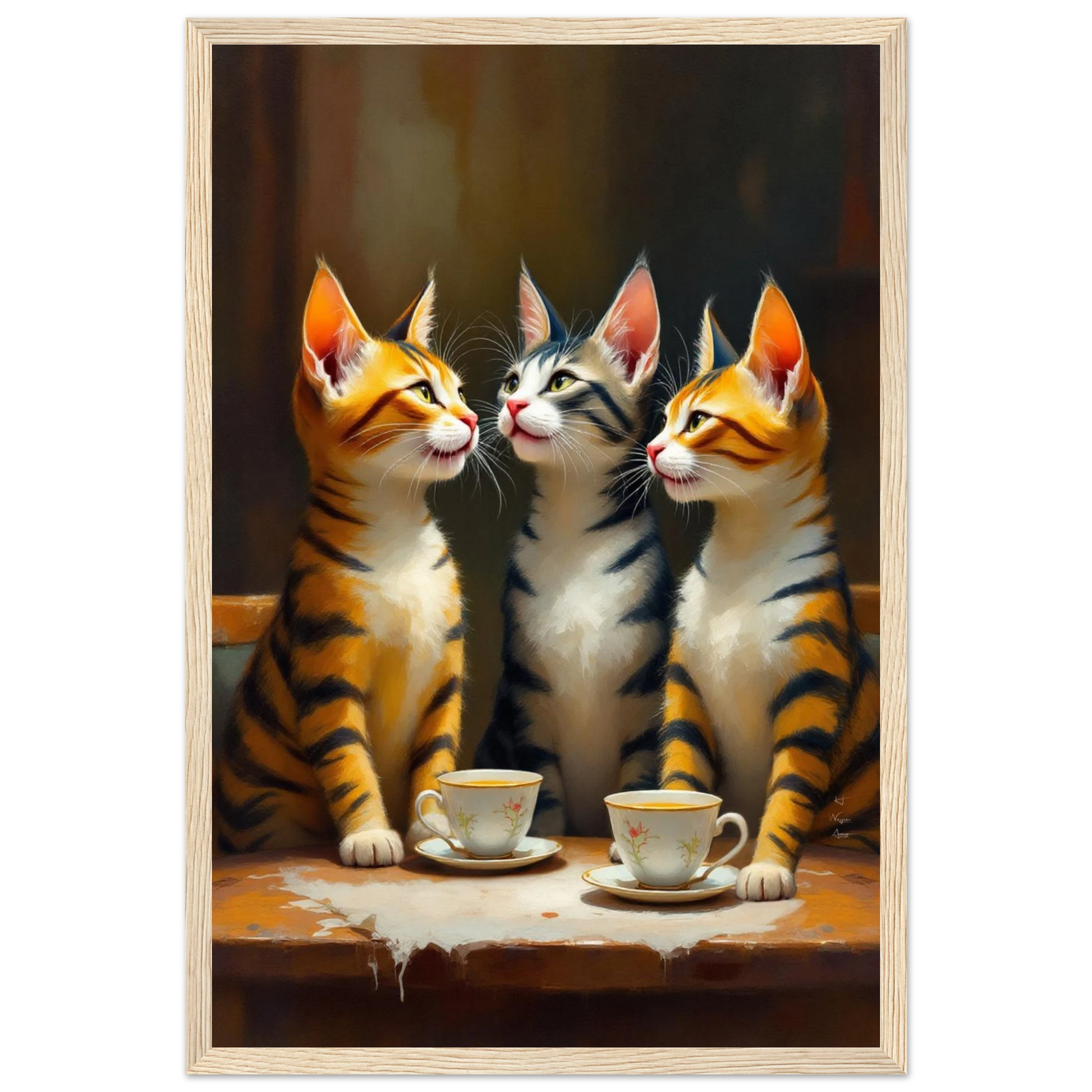 Tabby Cat Vintage Kitchen Art Print 30x45 cm 12x18″ Classic Matte Framed Poster Light Wood Frame