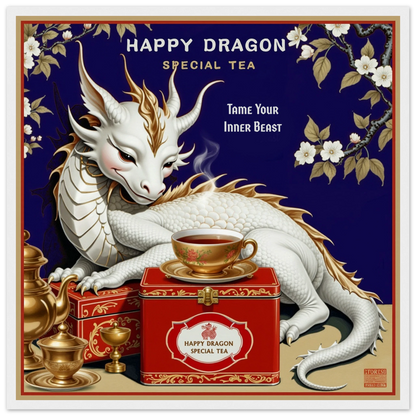 Happy Dragon Tea Art Print 50x50 cm 20x20″ Museum-Quality Matte Paper Wooden Framed Poster White Wood Frame