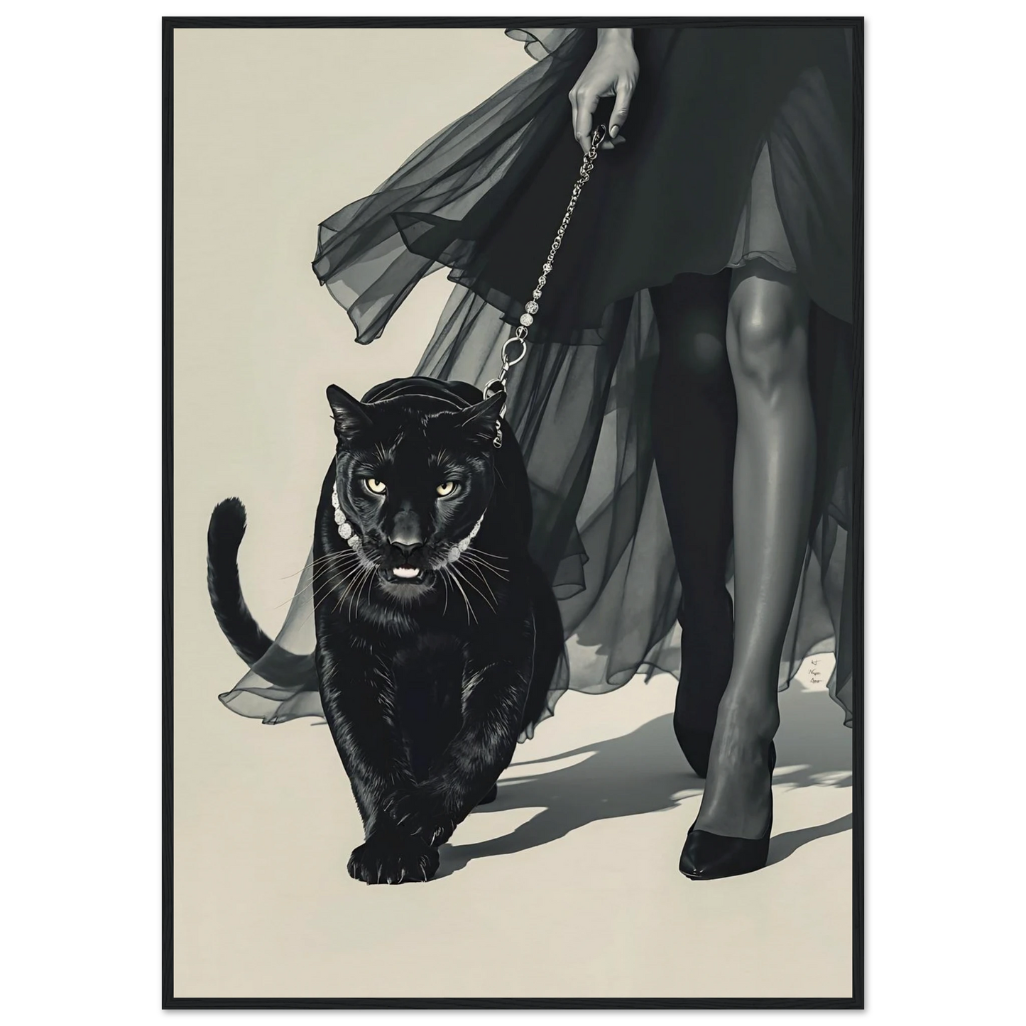 Retro Fashion Model Panther Art Print Black Wood Frame 70x100 cm 28x40″ Museum-Quality Matte Paper Wooden Framed Poster