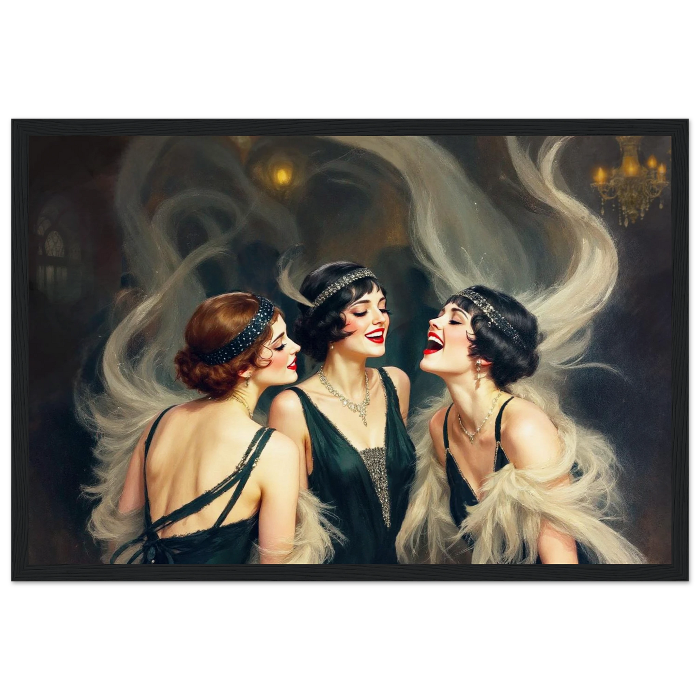 Flapper Girls Speakeasy Gatsby Art Print Black Wood Frame 30x45 cm 12x18″ Museum-Quality Matte Framed Poster