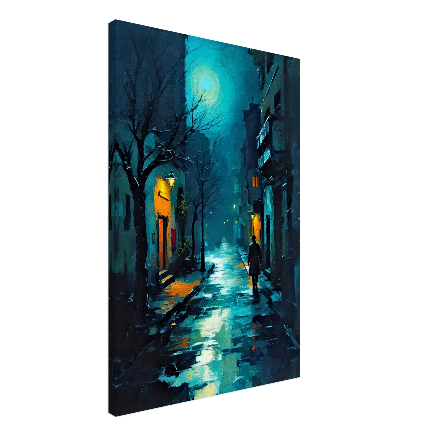 Blue Moon Night Street Scene Art Print 60x90 cm 24x36″ Gallery Wrapped Canvas No Frame