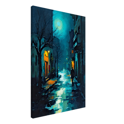 Blue Moon Night Street Scene Art Print 60x90 cm 24x36″ Gallery Wrapped Canvas No Frame