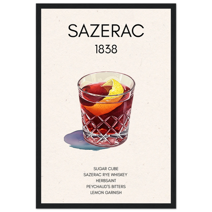 Sazerac Cocktail Bar Art Print Black Wood Frame 30x45 cm 12x18″ Classic Matte Paper Wooden Framed Poster