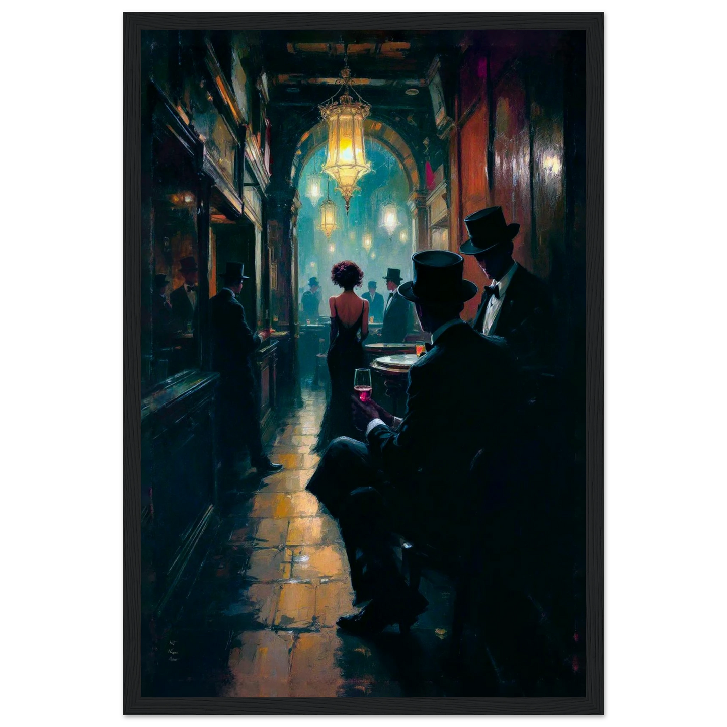 Prohibition Speakeasy Art Deco Print Black Wood Frame 30x45 cm 12x18″ Museum-Quality Matte Framed Poster