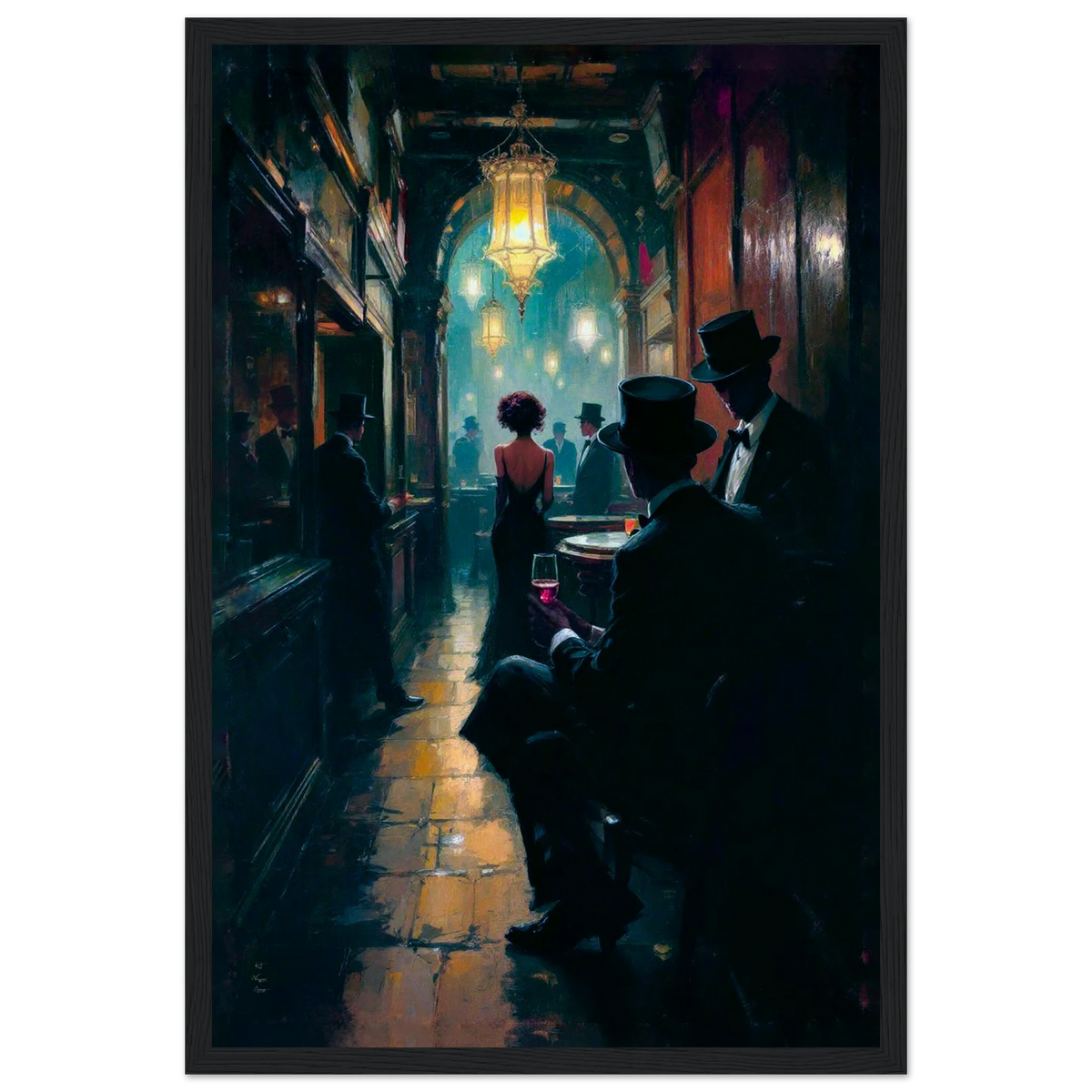 Prohibition Speakeasy Art Deco Print 30x45 cm 12x18″ Museum-Quality Matte Paper Wooden Framed Poster Black Wood Frame