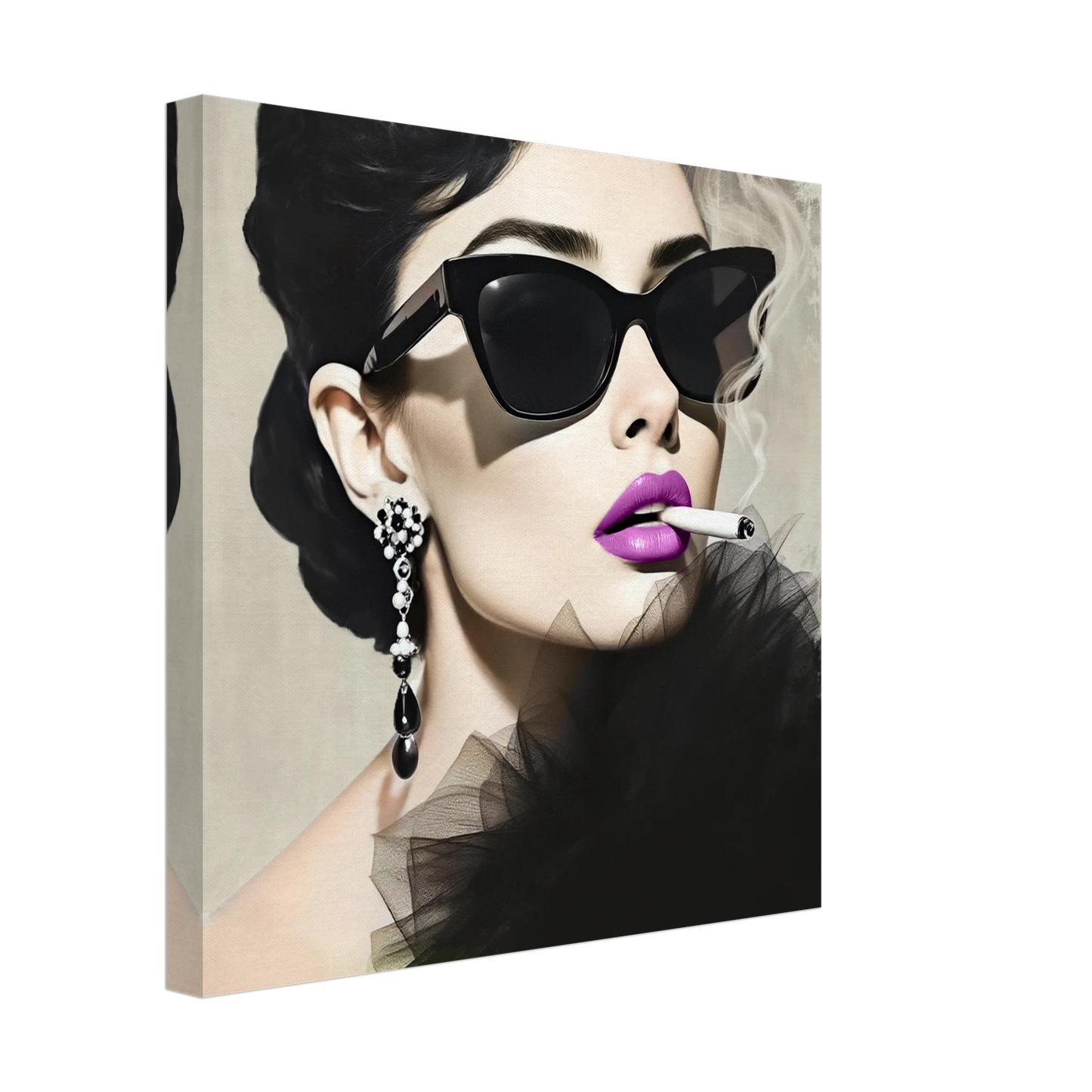 Smoking Girl Retro Fashion Model Art Print 40x40 cm 16x16″ Gallery Wrapped Canvas