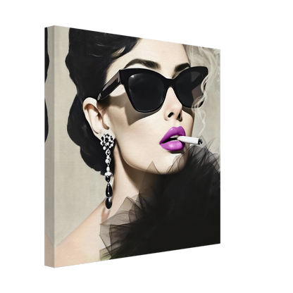 Smoking Girl Retro Fashion Model Art Print 40x40 cm 16x16″ Gallery Wrapped Canvas