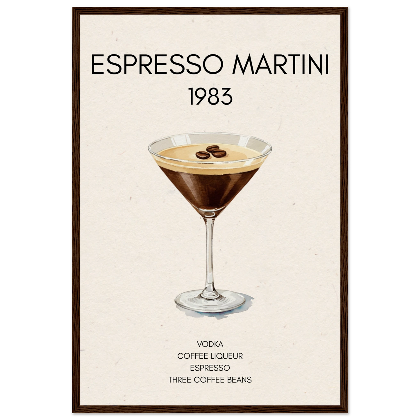 Espresso Martini Cocktail Bar Poster Print Dark Brown Wood Frame 40x60 cm 16x24″ Museum-Quality Matte Paper Wooden Framed Poster