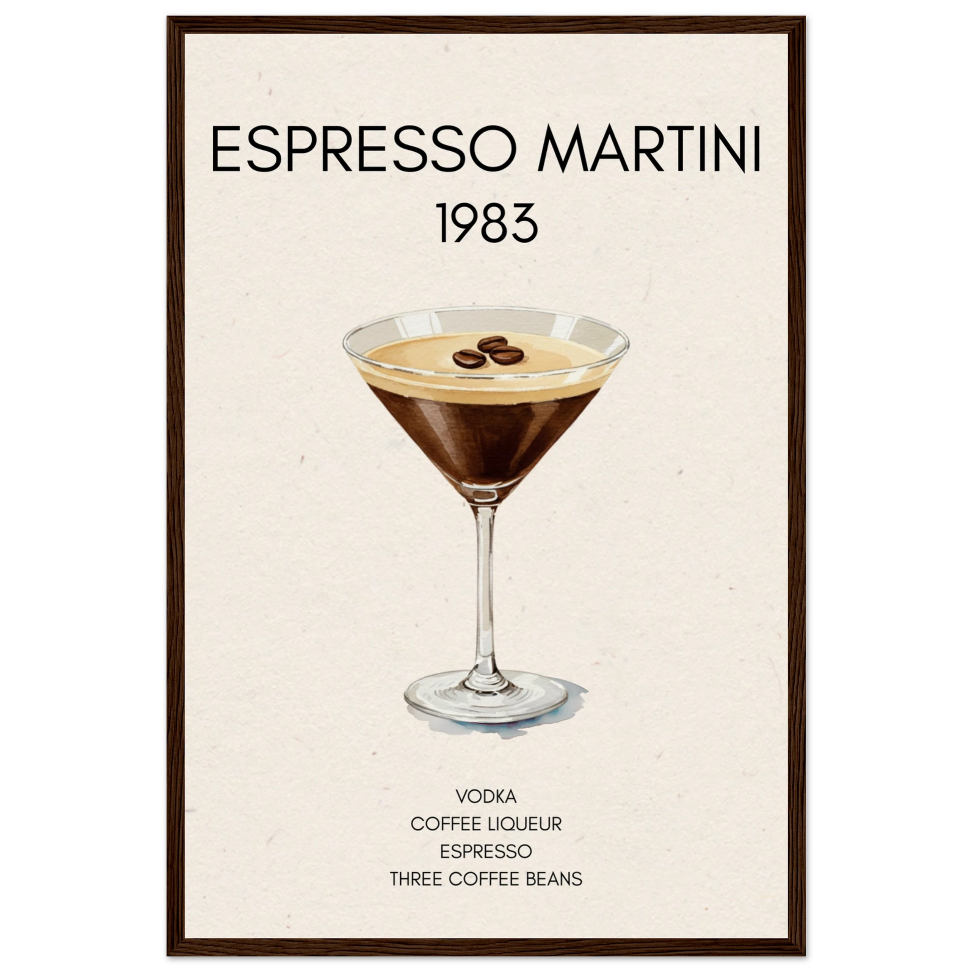 Espresso Martini Cocktail Bar Poster Print Dark Brown Wood Frame 40x60 cm 16x24″ Museum-Quality Matte Paper Wooden Framed Poster