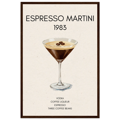 Espresso Martini Cocktail Bar Poster Print Dark Brown Wood Frame 40x60 cm 16x24″ Museum-Quality Matte Paper Wooden Framed Poster