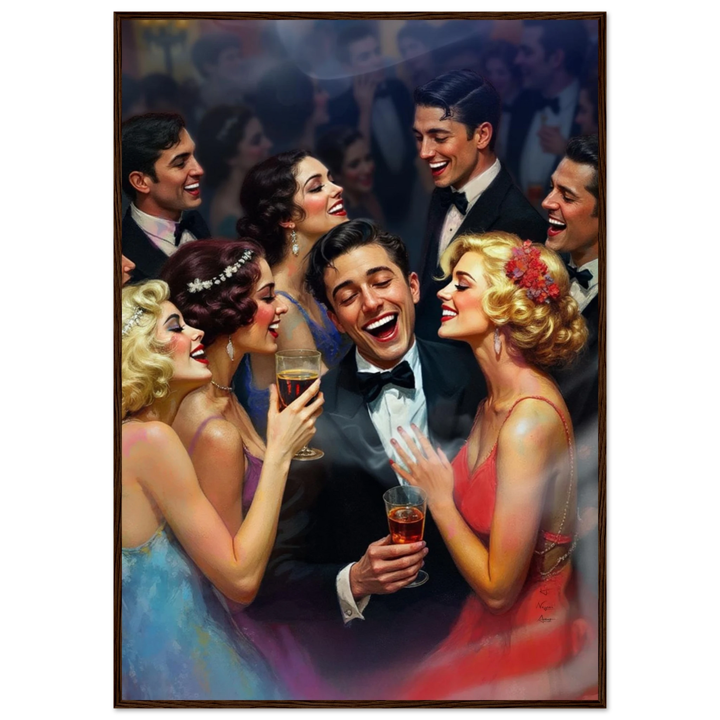 Art Deco Great Gatsby Party Print Dark Brown Wood Frame 70x100 cm 28x40″ Premium Matte Framed Poster