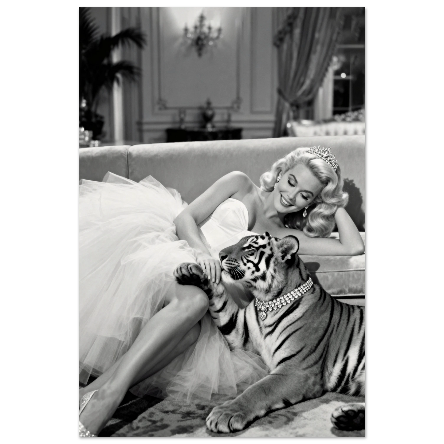 Vintage Hollywood Starlet Tiger Art Print 30x45 cm 12x18″ Museum-Quality Matte Poster