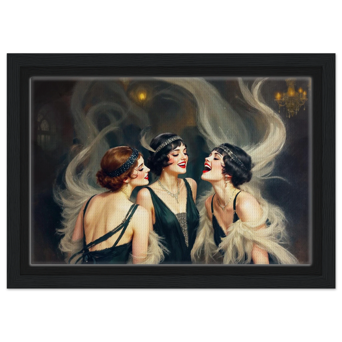 Flapper Girls Speakeasy Gatsby Art Print Black Wood Frame 20x30 cm 8x12″ Framed Canvas