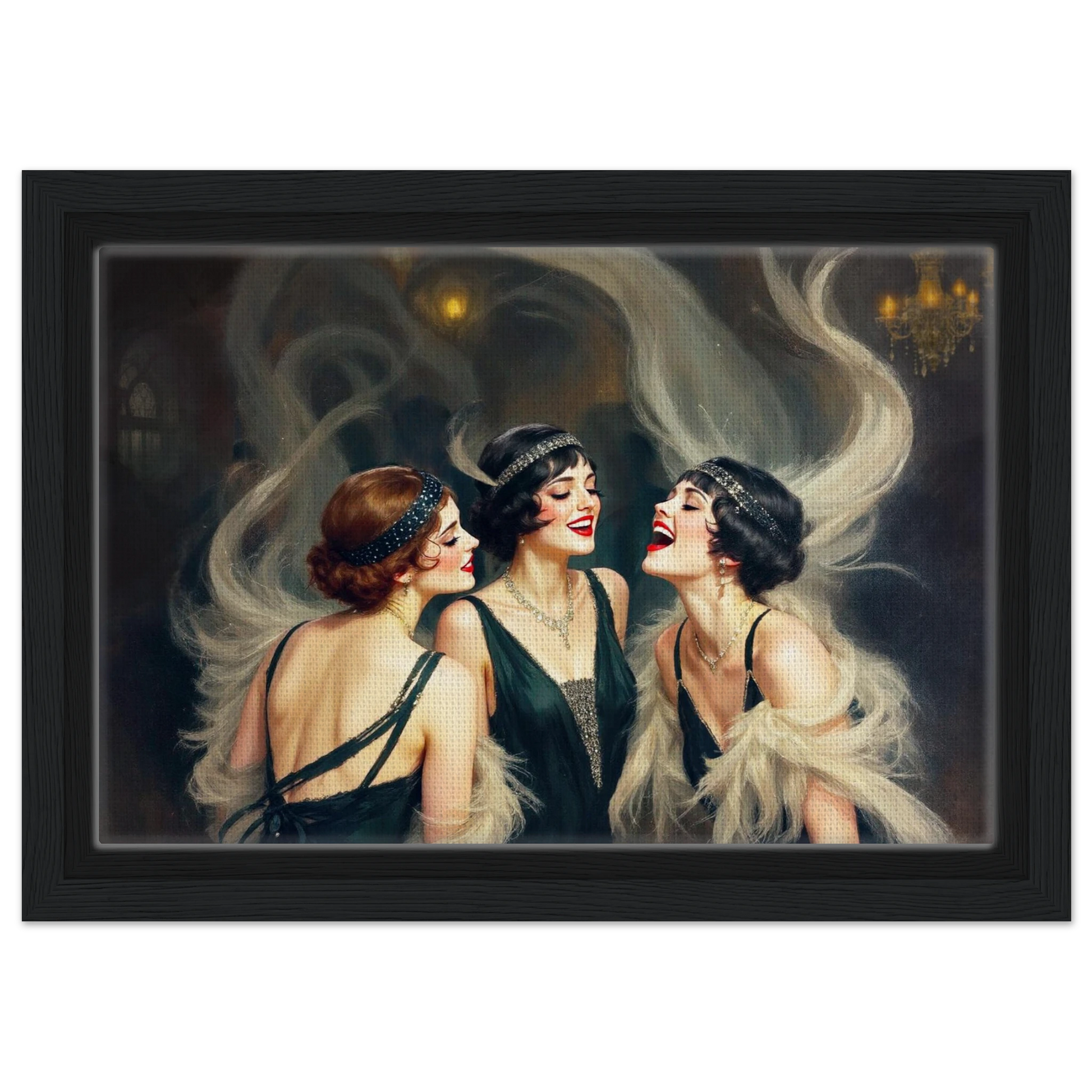 Flapper Girls Speakeasy Gatsby Art Print 20x30 cm 8x12″ Framed Canvas Black Wood Frame