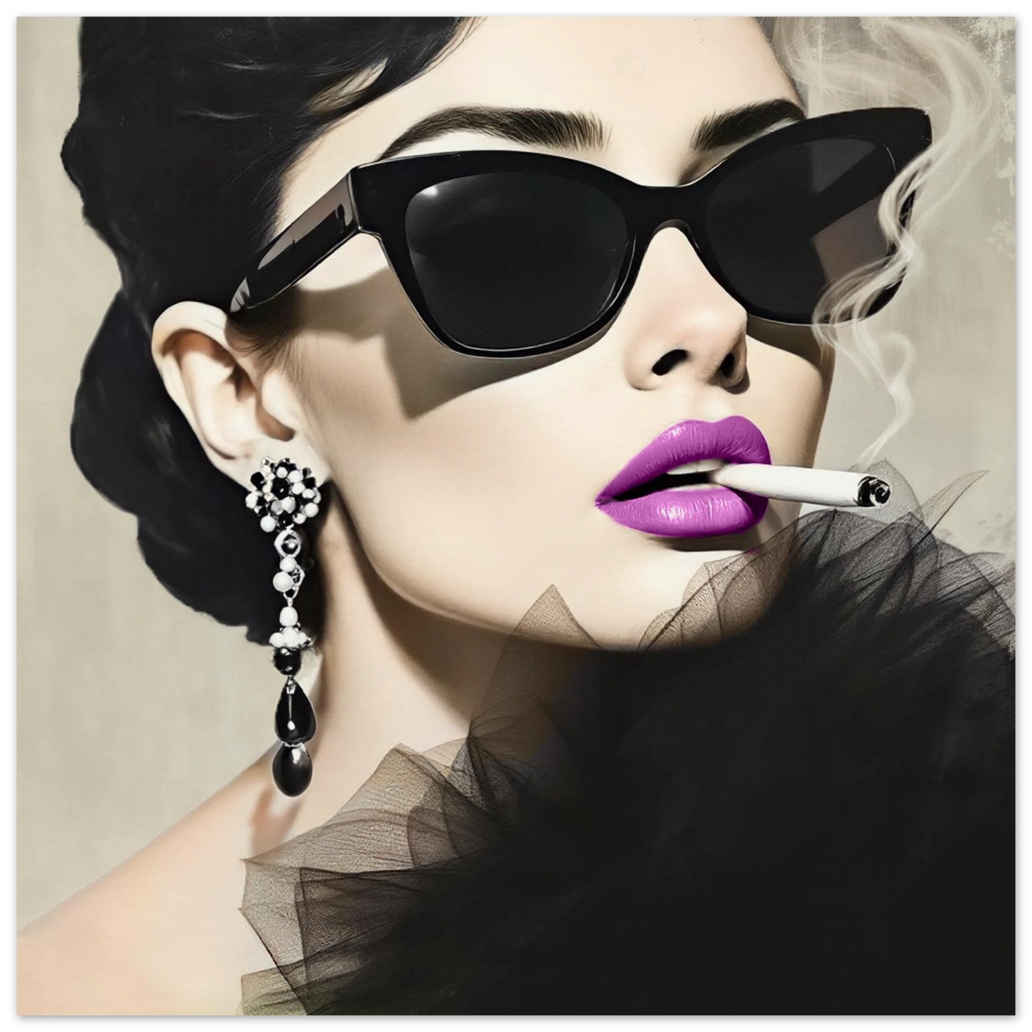 Smoking Girl Retro Fashion Model Art Print 45x45 cm 18x18″ Museum-Quality Matte Paper Poster
