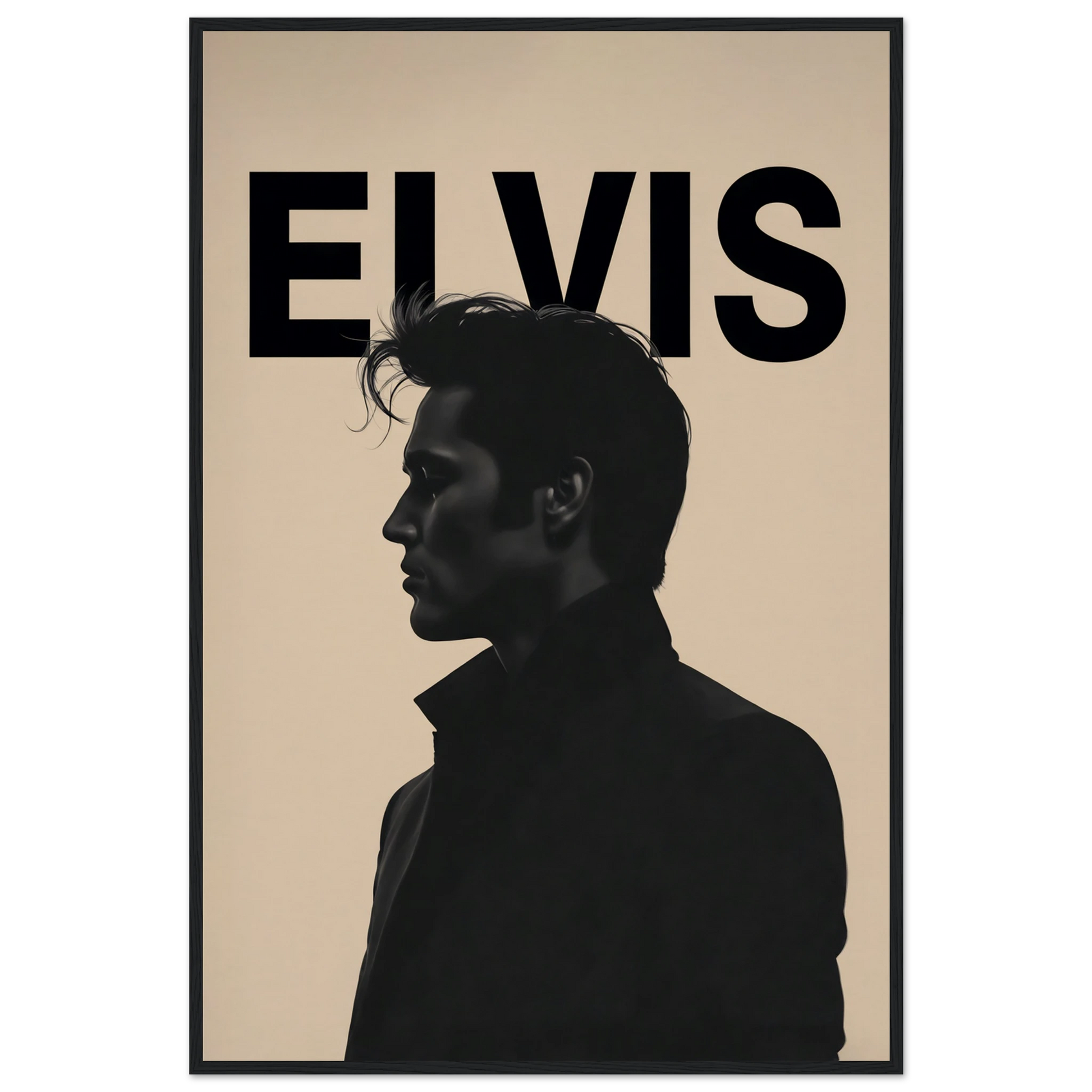 Young Elvis Presley Silhouette Art Print Black Wood Frame 60x90 cm 24x36″ Museum-Quality Matte Wooden Framed Poster