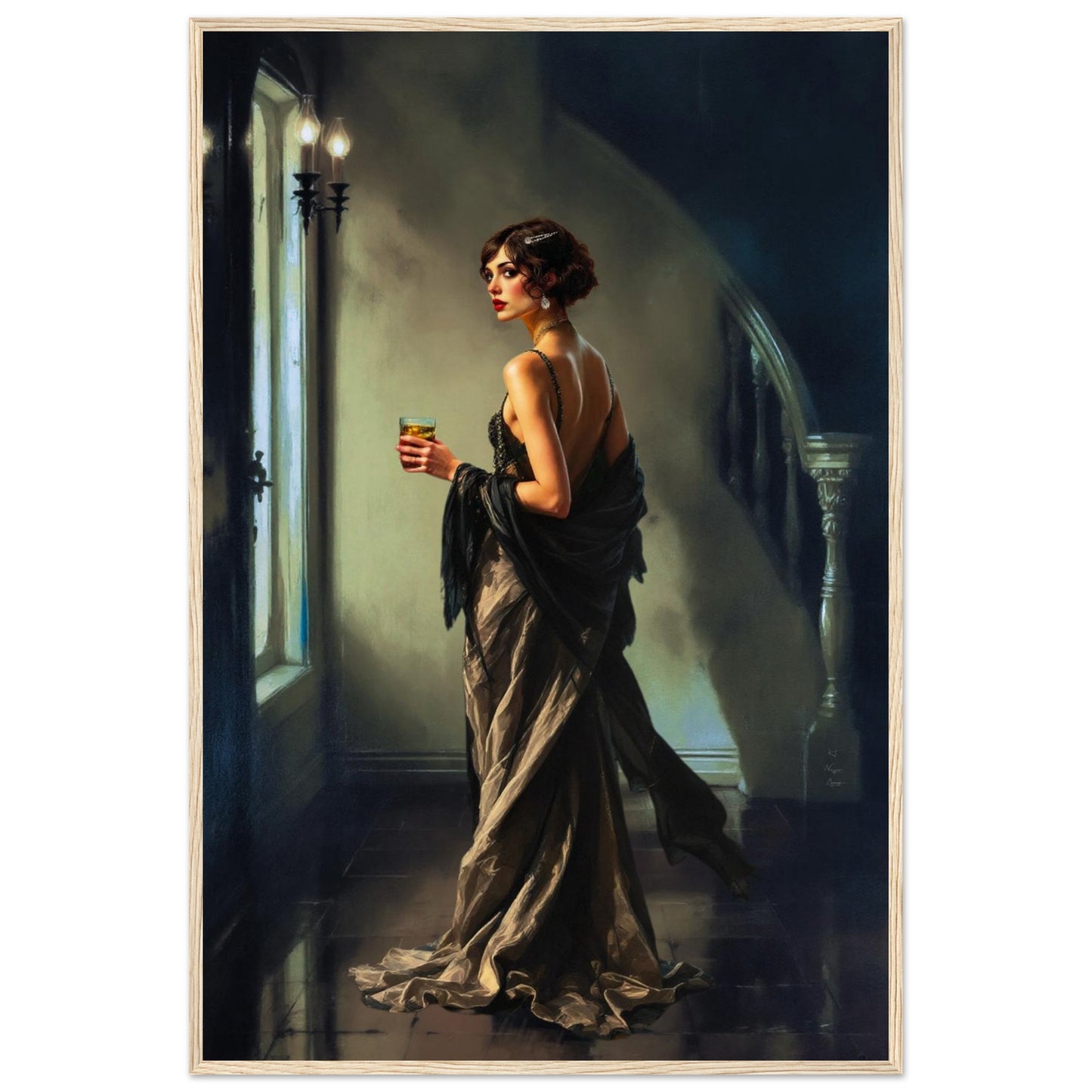 Art Deco Flapper Speakeasy Fine Art Print Light Wood Frame 60x90 cm 24x36″ Museum-Quality Matte Framed Poster
