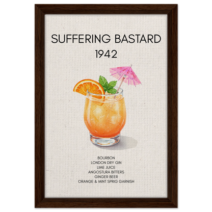 Suffering Bastard Tiki Cocktail Bar Poster Print Dark Brown Wood Frame 30x45 cm 12x18″ Framed Canvas