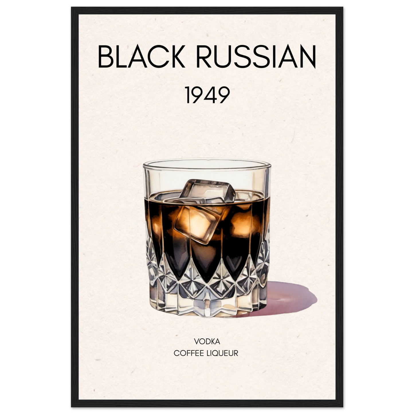 Black Russian Cocktail Bar Art Poster Print Black Wood Frame 40x60 cm 16x24″ Premium Matte Paper Wooden Framed Poster