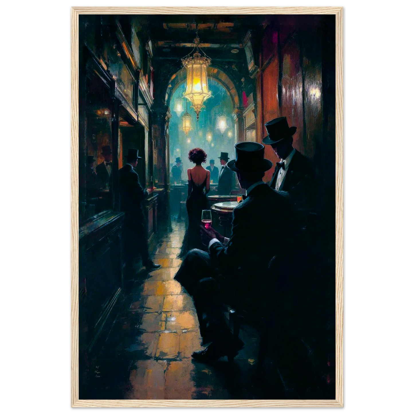 Prohibition Speakeasy Art Deco Print Light Wood Frame 40x60 cm 16x24″ Museum-Quality Matte Framed Poster