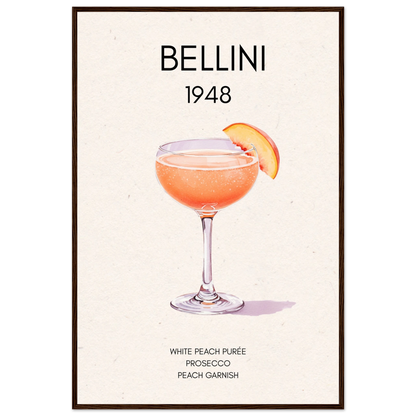 Italian Bellini Cocktail Bar Poster Print 60x90 cm 24x36″ Classic Matte Paper Wooden Framed Poster Dark Brown Wood Frame