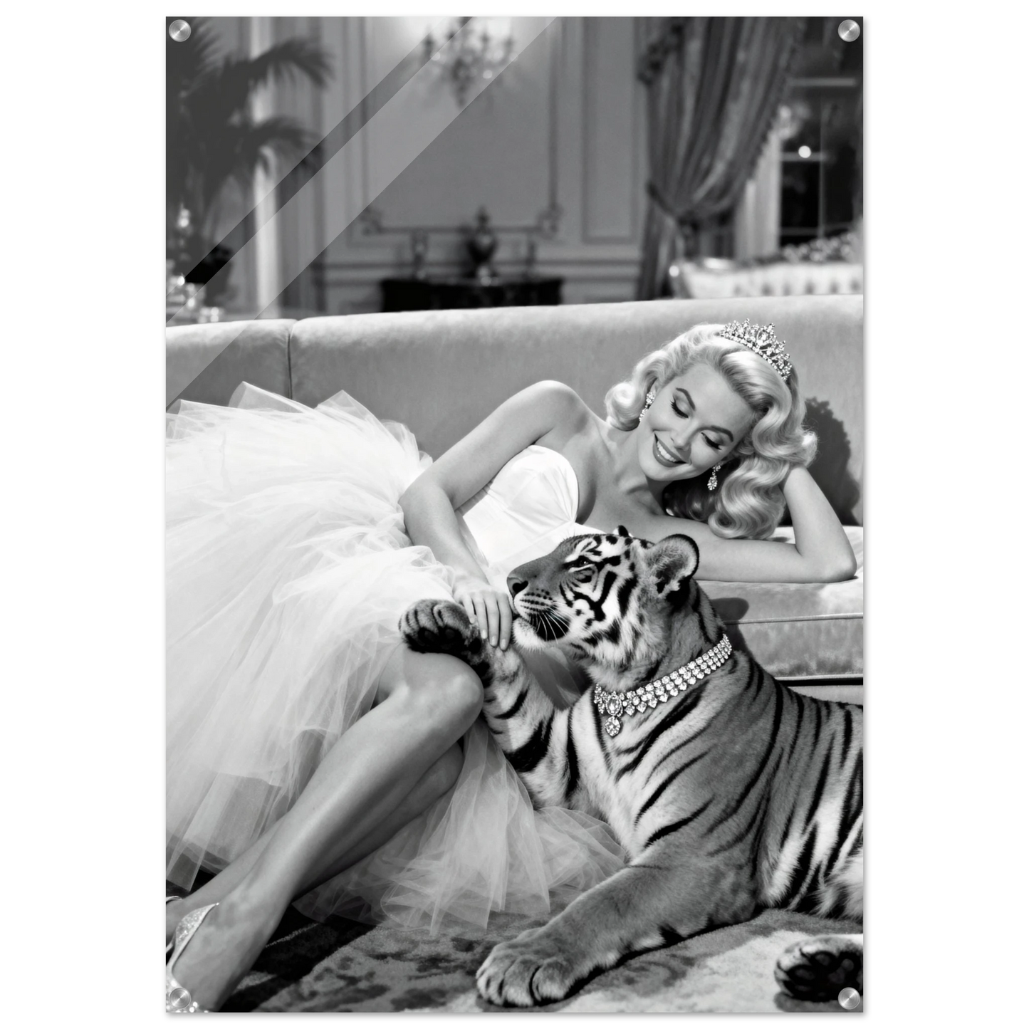 Vintage Hollywood Starlet Tiger Art Print 70x100 cm 28x40″ Sleek Acrylic Print