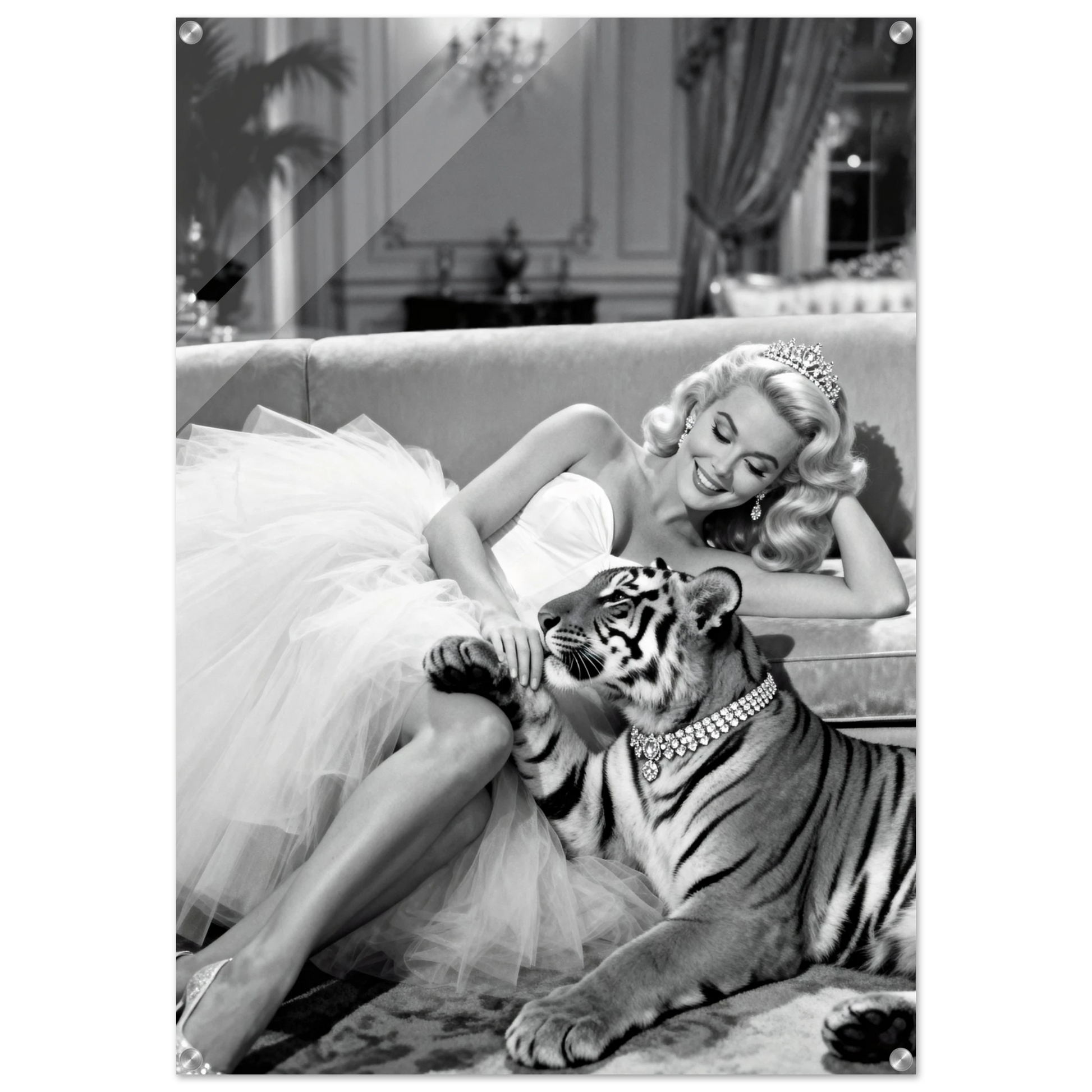 Vintage Hollywood Starlet Tiger Art Print 70x100 cm 28x40″ Sleek Acrylic Print
