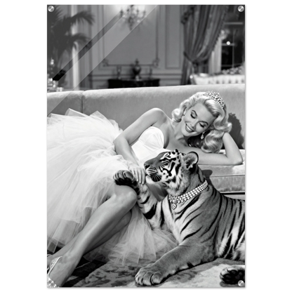Vintage Hollywood Starlet Tiger Art Print 70x100 cm 28x40″ Sleek Acrylic Print