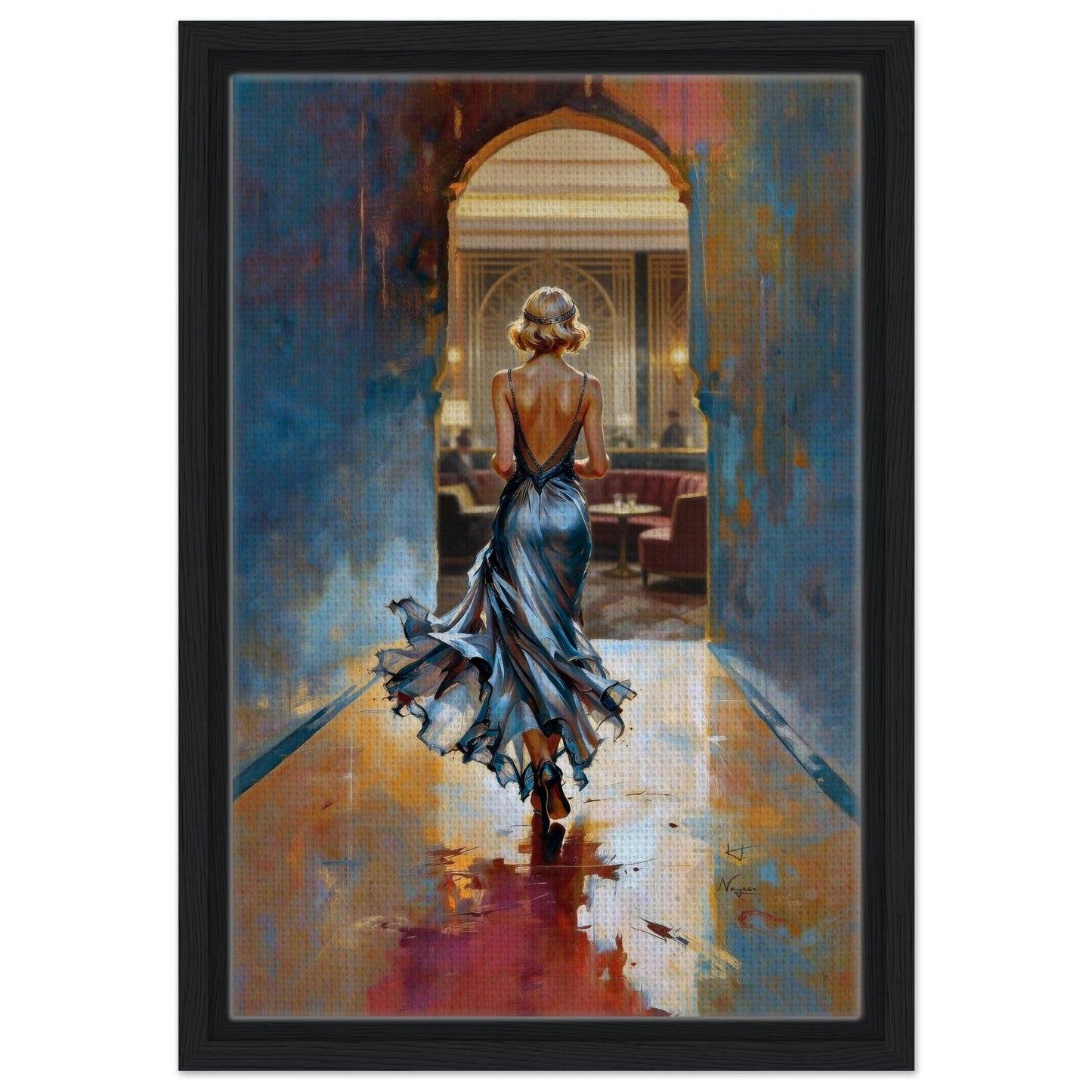 1920s Speakeasy Gatsby Flapper Art Deco Print 30x45 cm 12x18″ Framed Canvas Black Wood Frame
