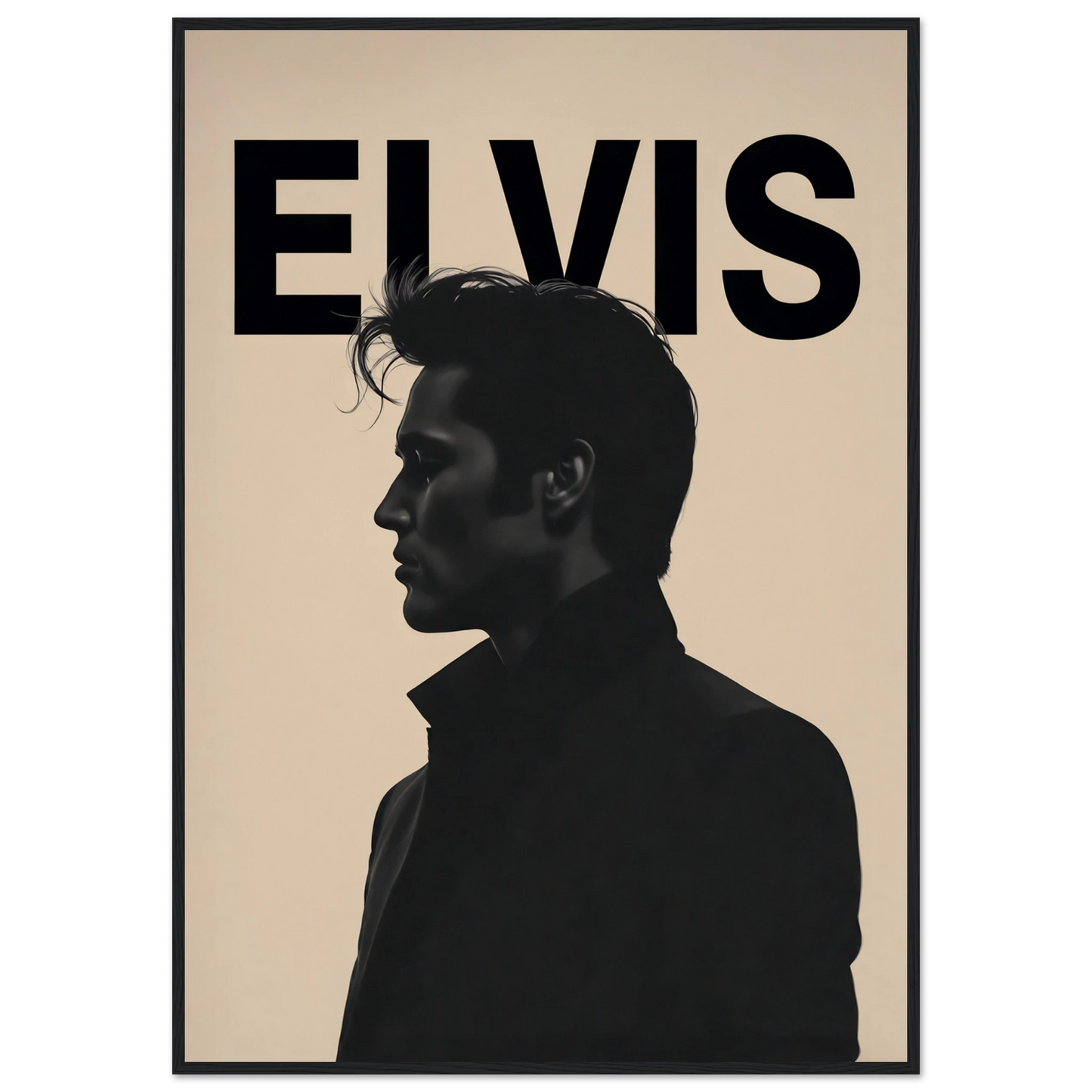 Young Elvis Presley Silhouette Art Print Black Wood Frame 70x100 cm 28x40″ Classic Matte Wooden Framed Poster