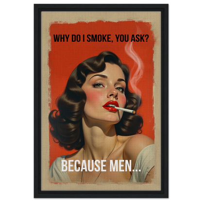 Retro Smoking Pin-Up Girl Art Print Black Wood Frame 40x60 cm 16x24″ Framed Canvas