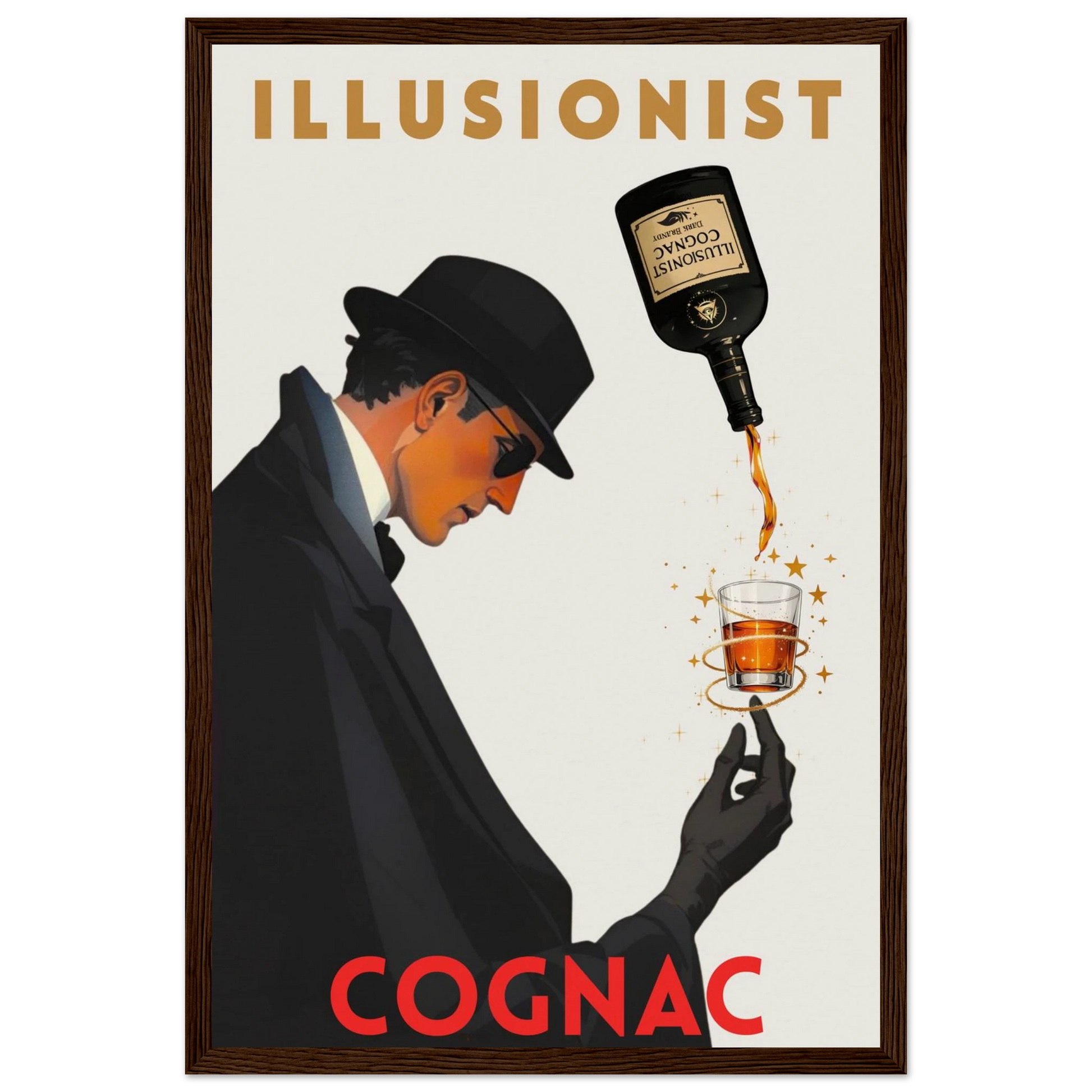 Vintage Illusionist Cognac Cocktail Bar Poster Print 30x45 cm 12x18″ Museum-Quality Matte Paper Wooden Framed Poster Dark Brown Wood Frame