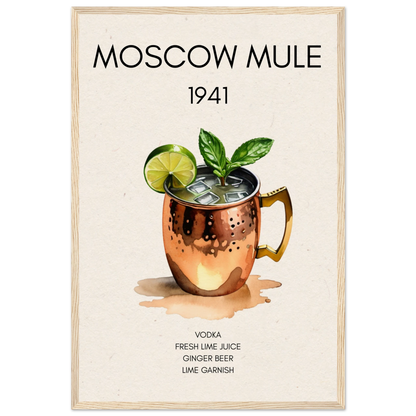 Moscow Mule Cocktail Bar Poster Print Light Wood Frame 40x60 cm 16x24″ Museum-Quality Matte Paper Wooden Framed Poster