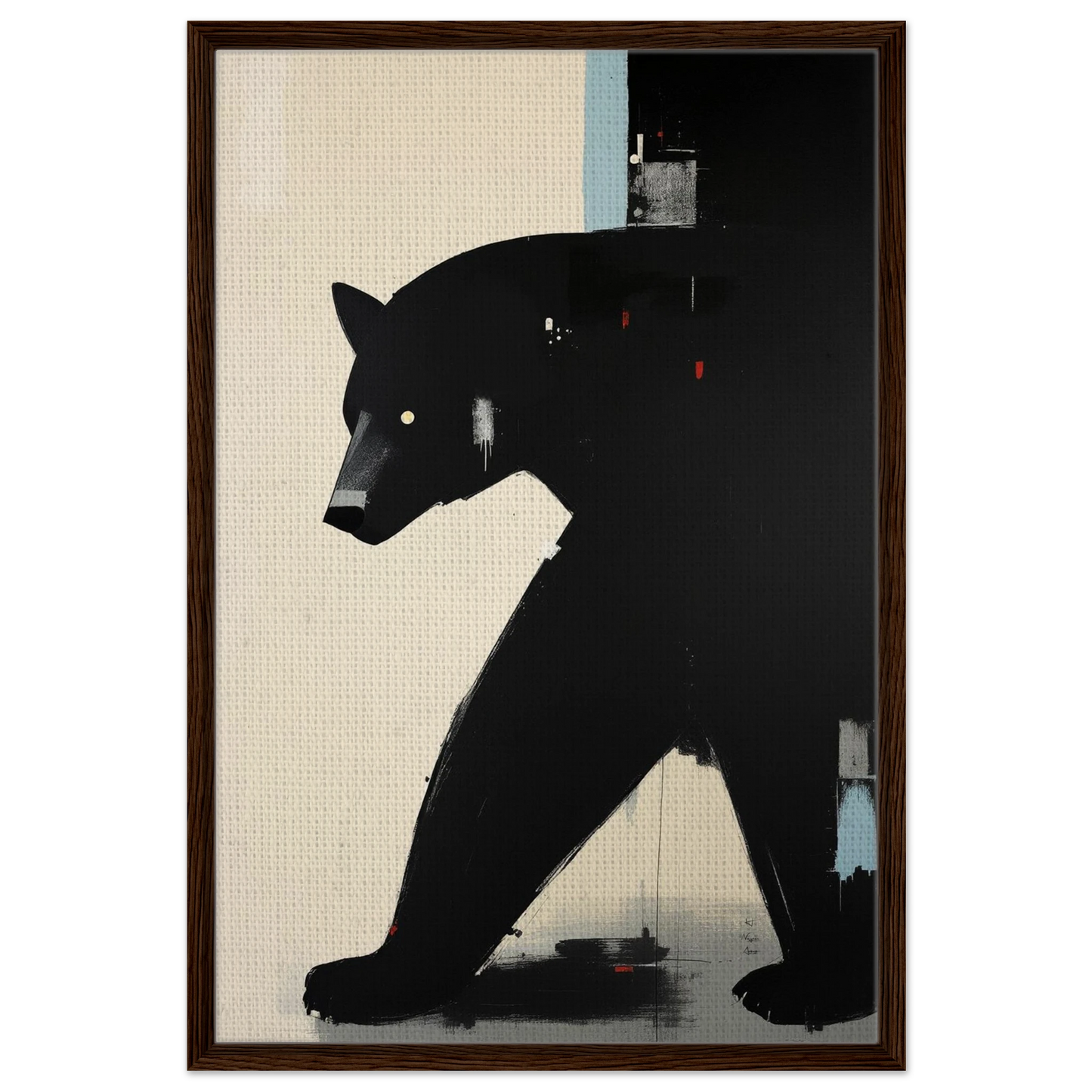 Abstract Black Bear Art Poster Print Dark Brown Wood Frame 60x90 cm 24x36″ Framed Canvas