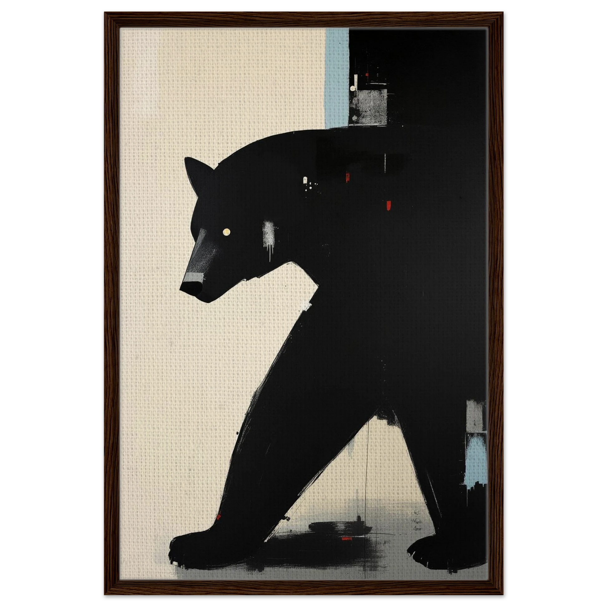 Minimalist Abstract Black Bear Art Poster Print Dark Brown Wood Frame 60x90 cm 24x36″ Framed Canvas