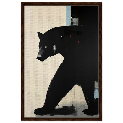 Minimalist Abstract Black Bear Art Poster Print Dark Brown Wood Frame 60x90 cm 24x36″ Framed Canvas