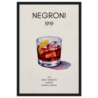 Negroni Cocktail Bar Art Print Black Wood Frame 60x90 cm 24x36″ Framed Canvas