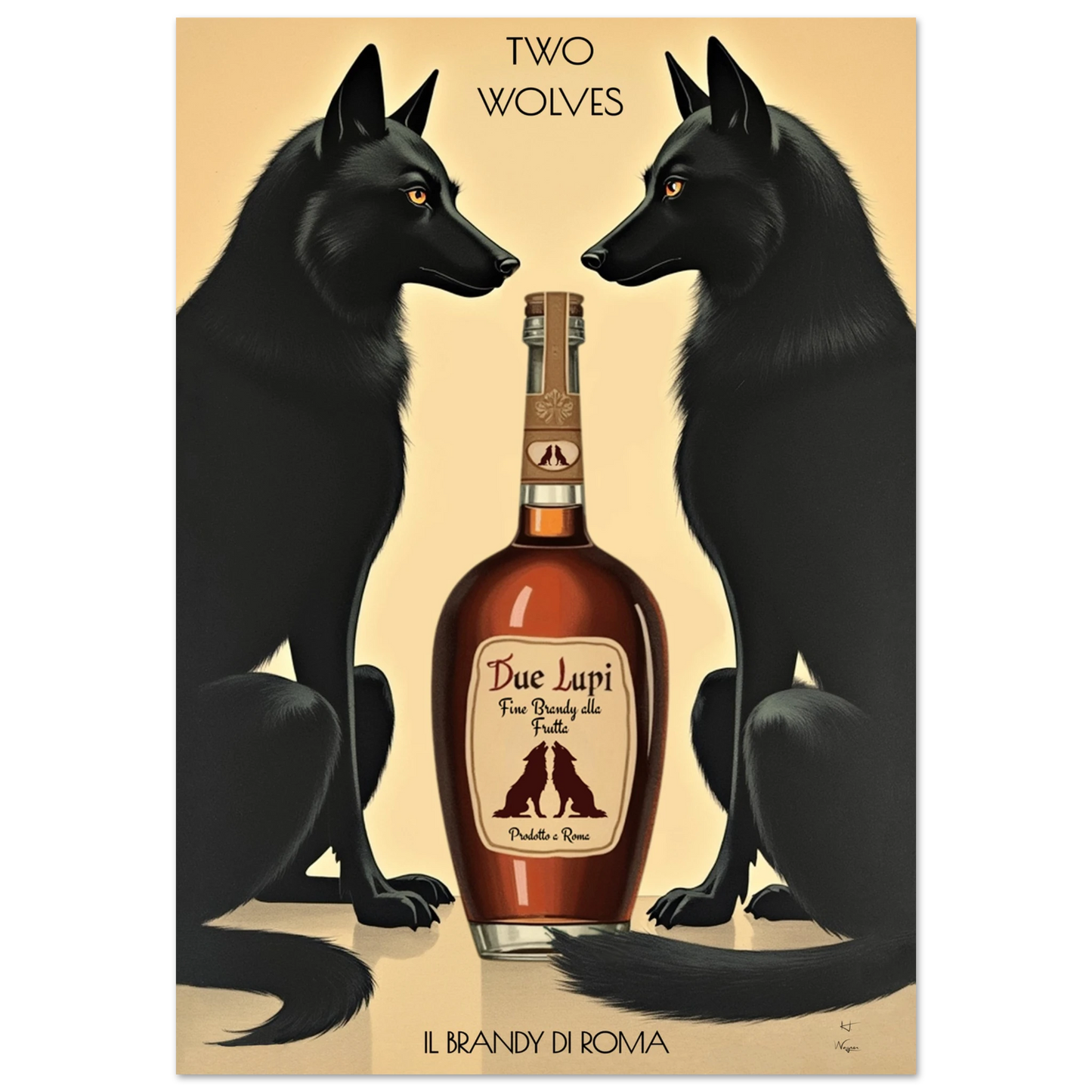 Two Wolves Italian Cocktail Bar Art Print 70x100 cm 28x40″ Classic Matte Paper Poster No Frame