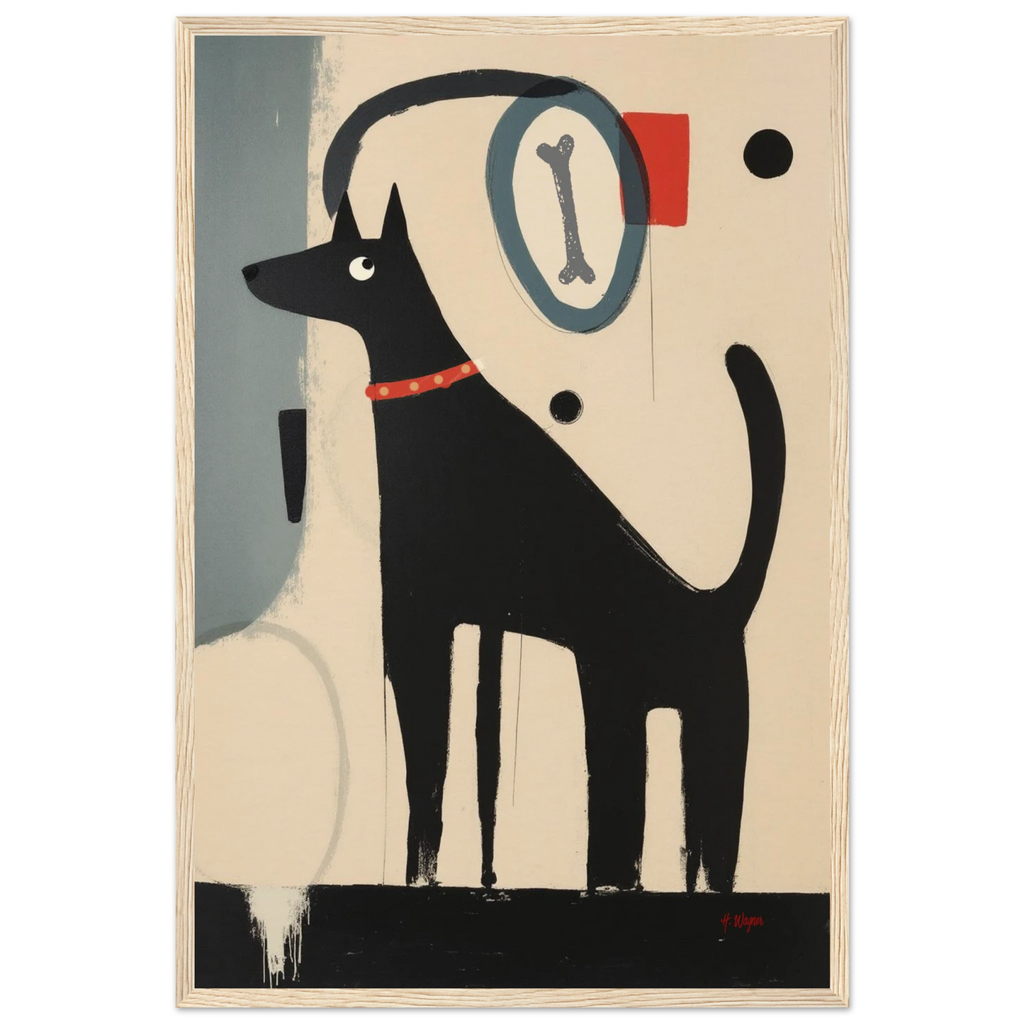 Quirky Modern Dog Art Print 40x60 cm 16x24″ Museum-Quality Matte Paper Wooden Framed Poster Light Wood Frame