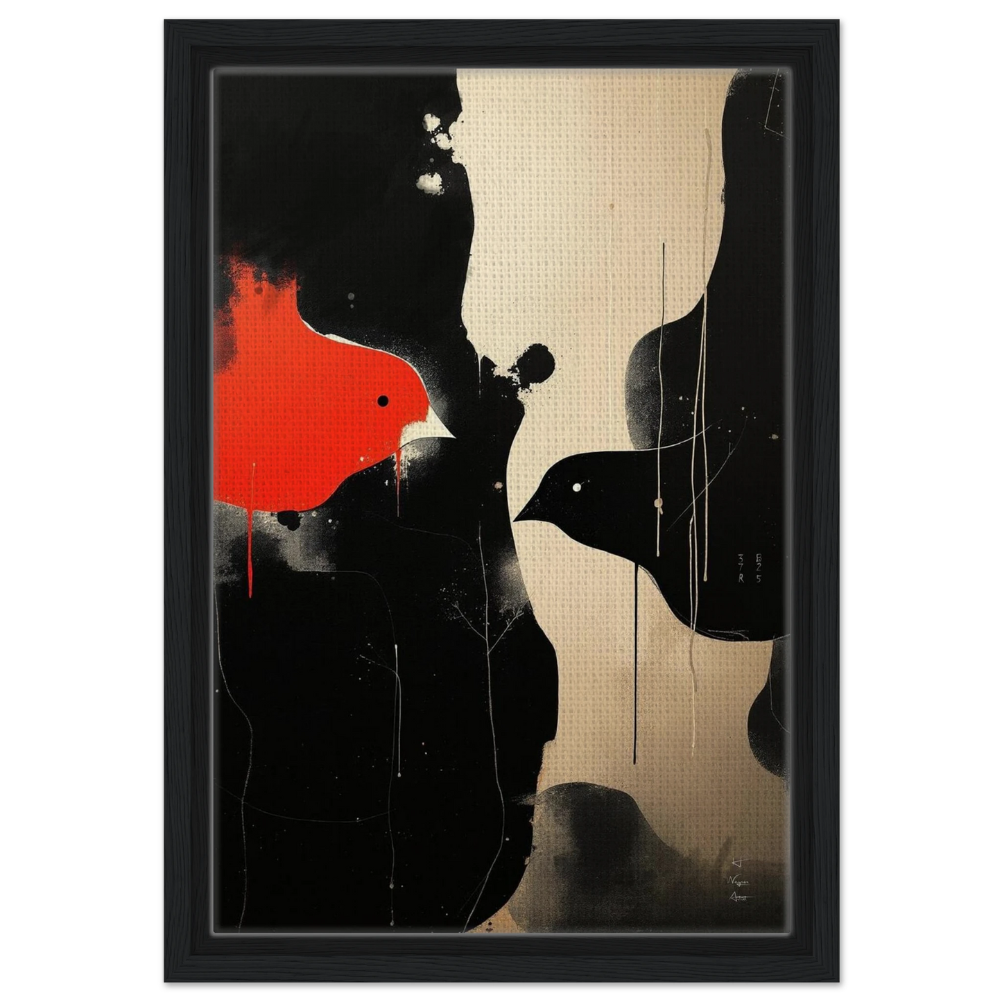 Abstract Bird Minimalist Fine Art Print 30x45 cm 12x18″ Framed Canvas Black Wood Frame