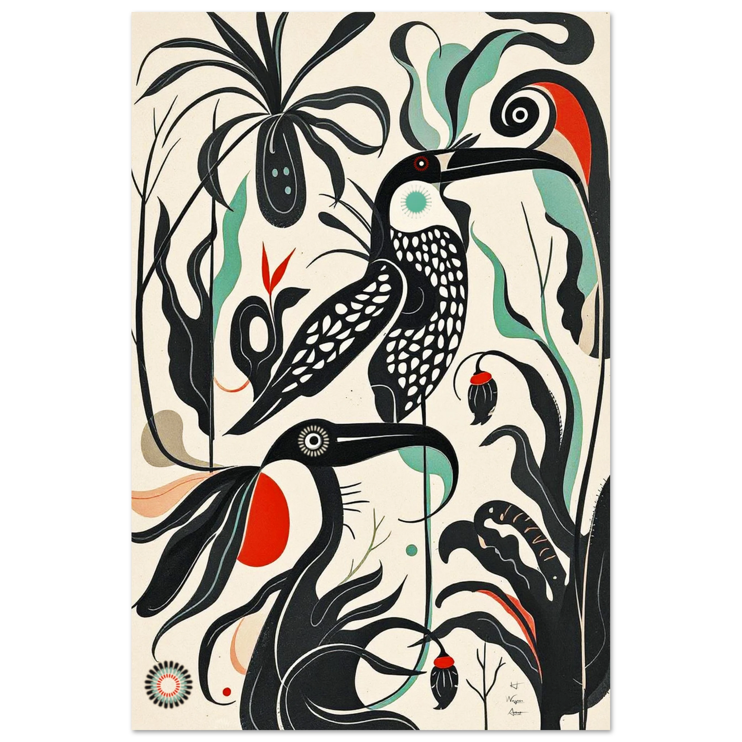 Mid-Century Modern Tropical Bird Art Print No Frame 30x45 cm 12x18″ Premium Matte Paper Poster